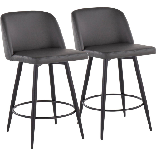 Toriano 26" Swivel Counter Stool in Grey Leatherette & Black Metal with Round Footrest (Set of 2)
